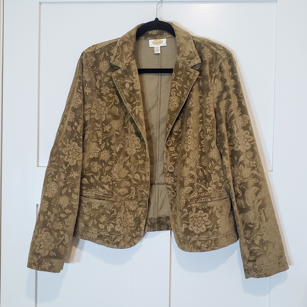 Talbots Vintage Cloverleaf Lapel Floral Crushed Velvet 3 Button Blazer Size 12